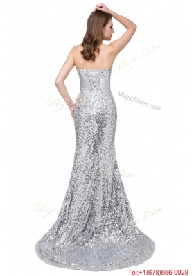 Sexy Column Sweetheart Brush Train Royal Blue Prom Dresses with Sequins