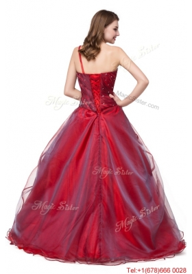 Simple One Shoulder Red Quinceanera Dress with Handcraft and Ruching