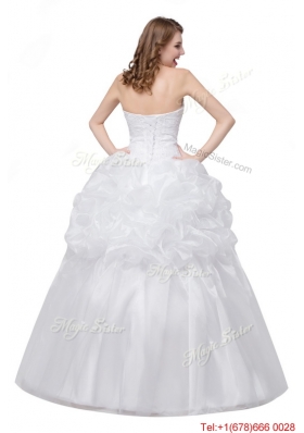 Ball Gown Sweetheart Oganza White Long Wedding Dress with Appliques and Bubbles