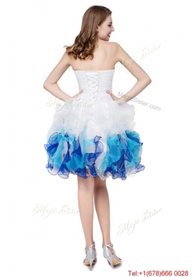 Cute Puffy Sweetheart  Beaded and Ruffled Short Prom Dresses in Multi Color