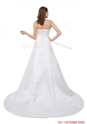 Princess Court Train Beaded White Wedding Dress for Church