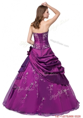 Puffy Embroideried and Bubbles Eggplant Purple Quinceanera Dress with Strapless