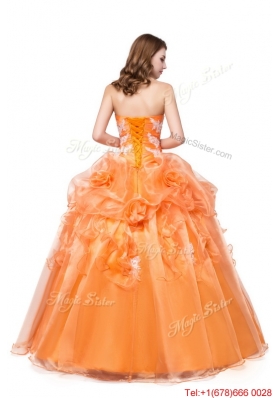 Puffy Sweetheart Organza Orange Quinceanera Dress with Appliques and Handcraft