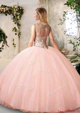 Inexpensive Big Puffy Bateau and Beading Quinceanera Dresses