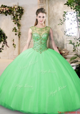 Inexpensive Big Puffy Bateau and Beading Quinceanera Dresses