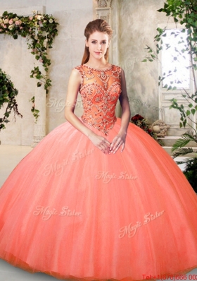 Inexpensive Big Puffy Bateau and Beading Quinceanera Dresses