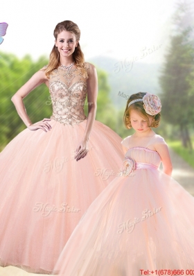 New Arrivals See Through Peach Tulle Princesita Quinceanera Dresses with Beading