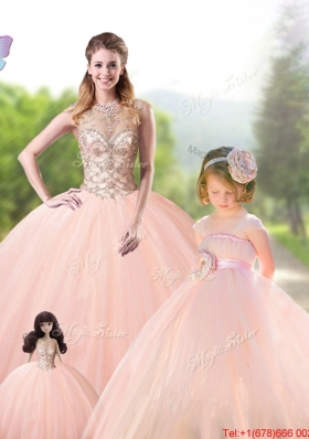 New Arrivals See Through Peach Tulle Princesita Quinceanera Dresses with Beading
