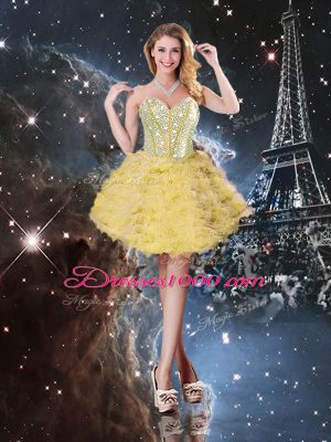 Fantastic Yellow Ball Gowns Organza Sweetheart Sleeveless Beading and Ruffled Layers Floor Length Lace Up 15th Birthday Dress
