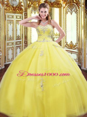 Ball Gowns Sweet 16 Dresses Gold Sweetheart Tulle Sleeveless Floor Length Lace Up