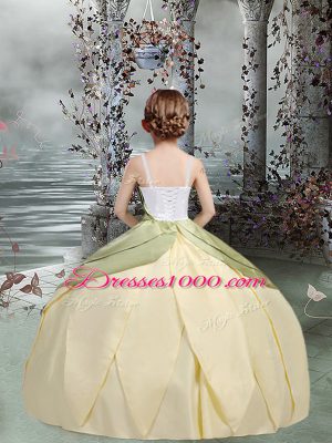 Taffeta Spaghetti Straps Sleeveless Lace Up Ruching and Hand Made Flower Kids Formal Wear in Champagne