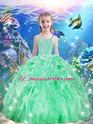 Apple Green Pageant Gowns For Girls Quinceanera and Wedding Party with Beading and Ruffles Straps Sleeveless Lace Up