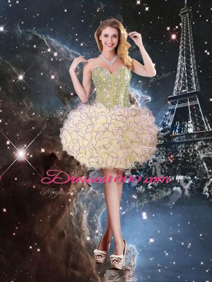 Unique Organza Sweetheart Sleeveless Lace Up Beading and Ruffles Quinceanera Gown in Light Yellow