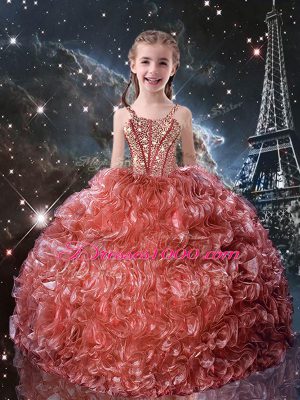Perfect Watermelon Red Sleeveless Organza Lace Up Kids Pageant Dress for Quinceanera and Wedding Party