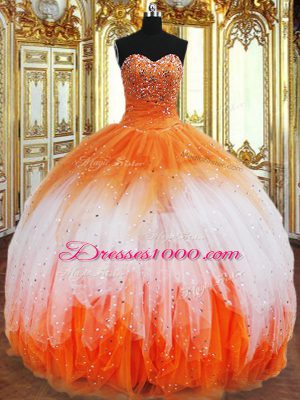 Most Popular Multi-color Sleeveless Floor Length Beading and Ruffles Lace Up 15th Birthday Dress