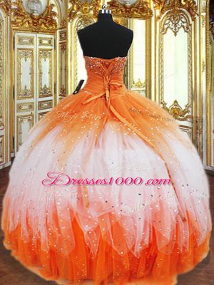 Most Popular Multi-color Sleeveless Floor Length Beading and Ruffles Lace Up 15th Birthday Dress