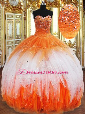 Most Popular Multi-color Sleeveless Floor Length Beading and Ruffles Lace Up 15th Birthday Dress