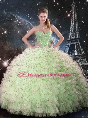 Graceful Sleeveless Lace Up Floor Length Beading and Ruffles 15th Birthday Dress
