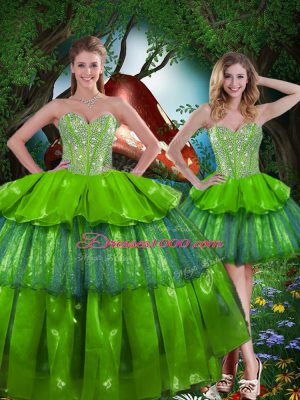 Designer Olive Green Sweetheart Lace Up Beading and Ruffled Layers Ball Gown Prom Dress Sleeveless