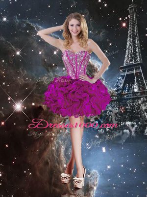 Glamorous Fuchsia Organza Lace Up Vestidos de Quinceanera Sleeveless Floor Length Beading and Ruffles