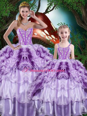 Chic Multi-color Sweetheart Lace Up Beading and Ruffles and Ruffled Layers Vestidos de Quinceanera Sleeveless