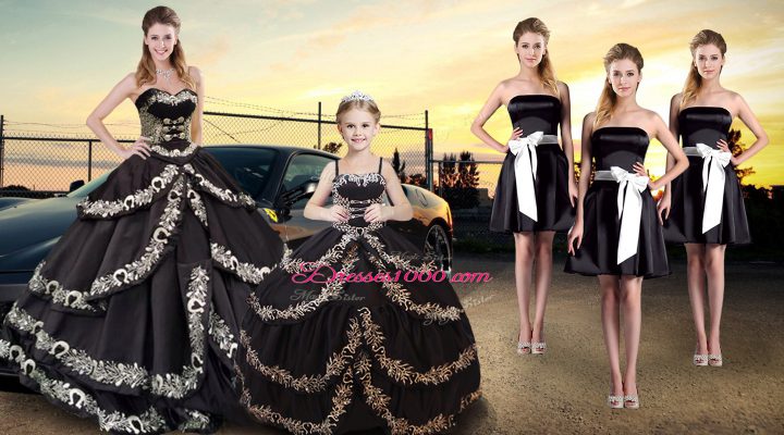 Comfortable Black Sleeveless Taffeta Lace Up Ball Gown Prom Dress for Military Ball and Sweet 16 and Quinceanera