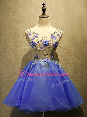 Cheap Organza Scoop Sleeveless Lace Up Embroidery Prom Dress in Purple