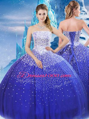 Beautiful Floor Length Ball Gowns Sleeveless Blue Quinceanera Gown Lace Up