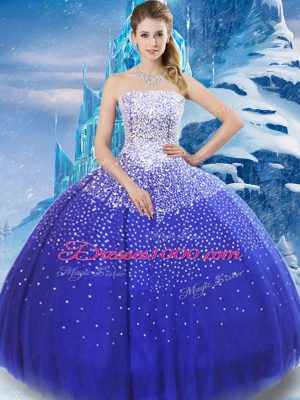 Beautiful Floor Length Ball Gowns Sleeveless Blue Quinceanera Gown Lace Up
