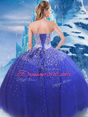 Beautiful Floor Length Ball Gowns Sleeveless Blue Quinceanera Gown Lace Up