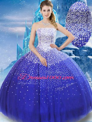 Beautiful Floor Length Ball Gowns Sleeveless Blue Quinceanera Gown Lace Up