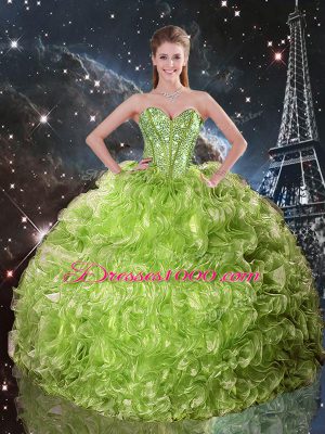 Luxury Floor Length Olive Green 15th Birthday Dress Organza Sleeveless Beading