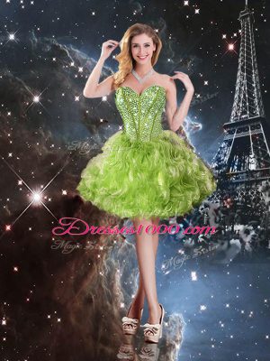 Luxury Floor Length Olive Green 15th Birthday Dress Organza Sleeveless Beading