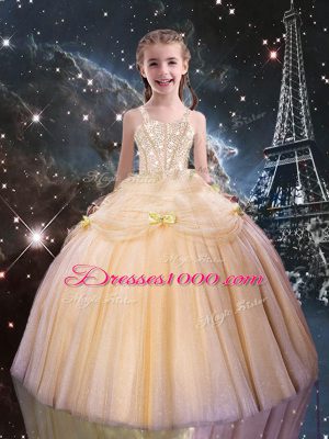 Custom Designed Floor Length Champagne Sweet 16 Dress Sweetheart Sleeveless Lace Up