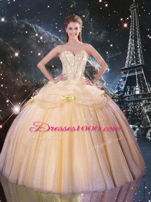 Custom Designed Floor Length Champagne Sweet 16 Dress Sweetheart Sleeveless Lace Up