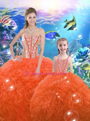 Floor Length Orange Red Sweet 16 Quinceanera Dress Sweetheart Sleeveless Lace Up