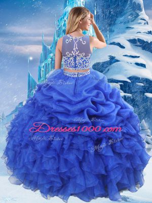 Best Selling Royal Blue Sleeveless Floor Length Beading and Ruffles and Pick Ups Zipper Quinceanera Gown