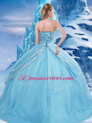 Baby Blue 15th Birthday Dress Military Ball and Sweet 16 and Quinceanera with Beading and Appliques and Sequins Sweetheart Sleeveless Lace Up