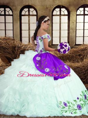 Charming Taffeta Sleeveless Floor Length Sweet 16 Quinceanera Dress and Embroidery and Ruffled Layers