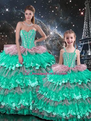 Floor Length Multi-color Sweet 16 Dress Organza Sleeveless Beading and Ruffles