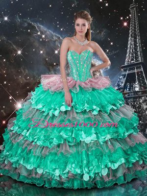 Floor Length Multi-color Sweet 16 Dress Organza Sleeveless Beading and Ruffles
