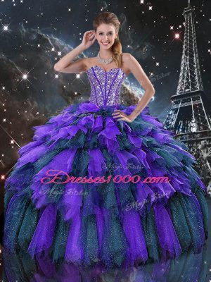 Elegant Beading and Ruffles and Ruffled Layers Quinceanera Dress Multi-color Lace Up Sleeveless Floor Length