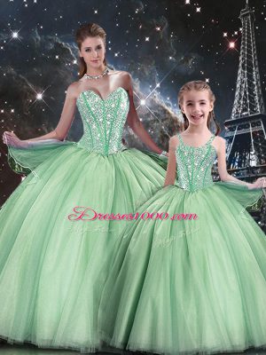 Sweet Floor Length Apple Green Quinceanera Gown Sweetheart Sleeveless Lace Up