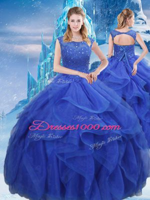 Organza Sleeveless Floor Length Sweet 16 Dress and Ruffles and Sequins