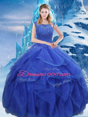 Organza Sleeveless Floor Length Sweet 16 Dress and Ruffles and Sequins