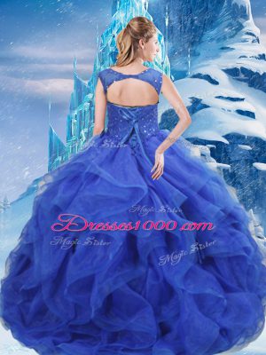 Organza Sleeveless Floor Length Sweet 16 Dress and Ruffles and Sequins