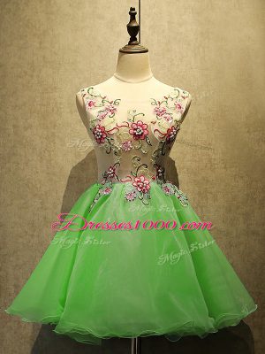 Sleeveless Organza Mini Length Lace Up Prom Gown in with Embroidery