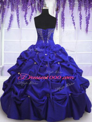 Artistic Navy Blue Sleeveless Taffeta Lace Up Quinceanera Gowns for Military Ball and Sweet 16 and Quinceanera