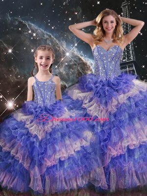 Custom Design Multi-color Sweetheart Neckline Ruffled Layers and Sequins Quinceanera Dress Sleeveless Lace Up