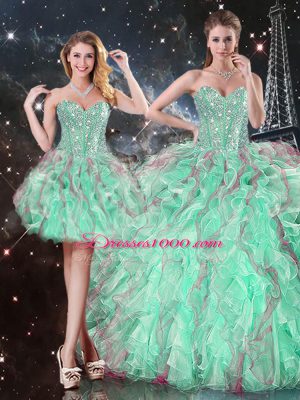 Charming Floor Length Ball Gowns Sleeveless Turquoise Quinceanera Gowns Lace Up